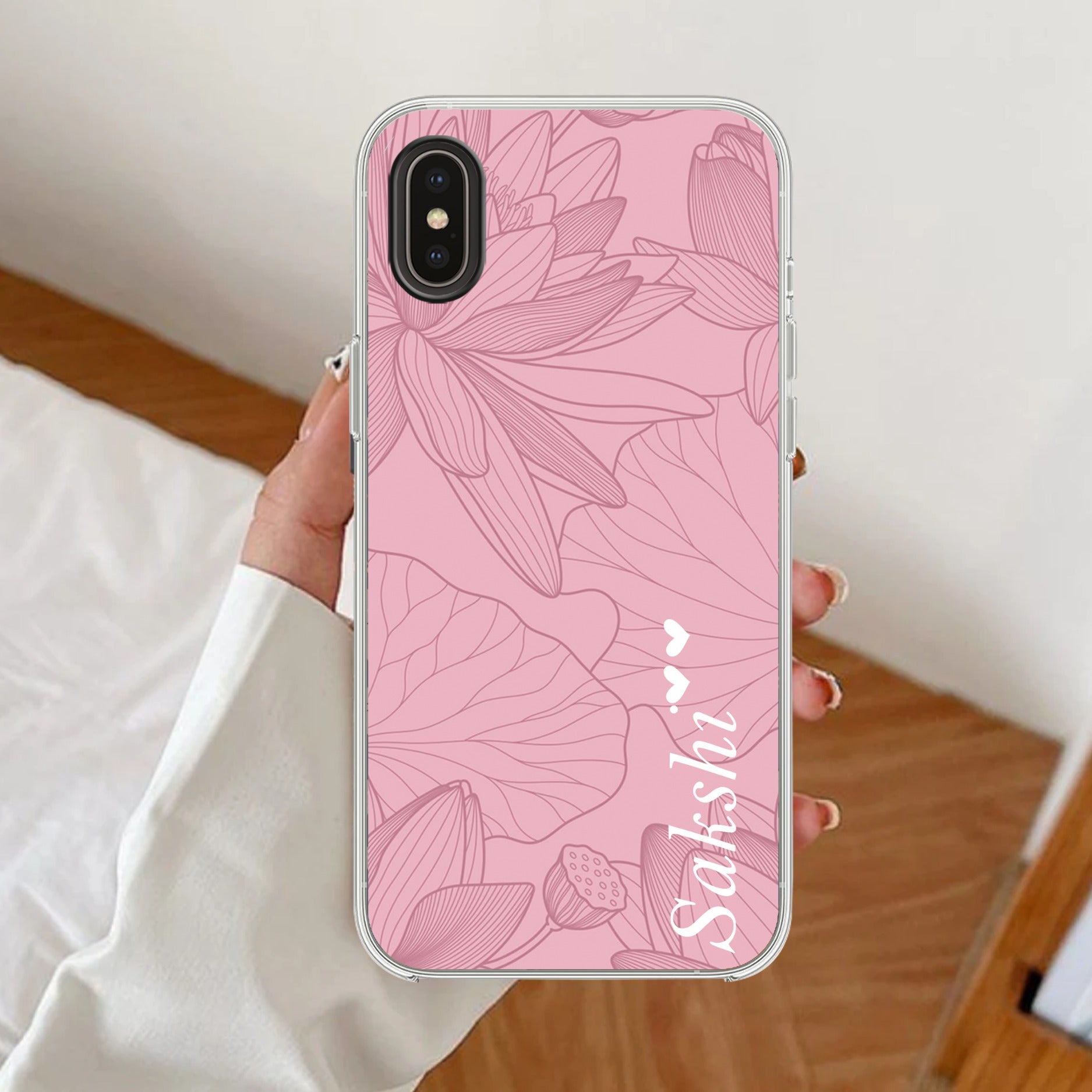 Customized luxury Peach leaves Transparent Silicon Case For iPhone Xs Max