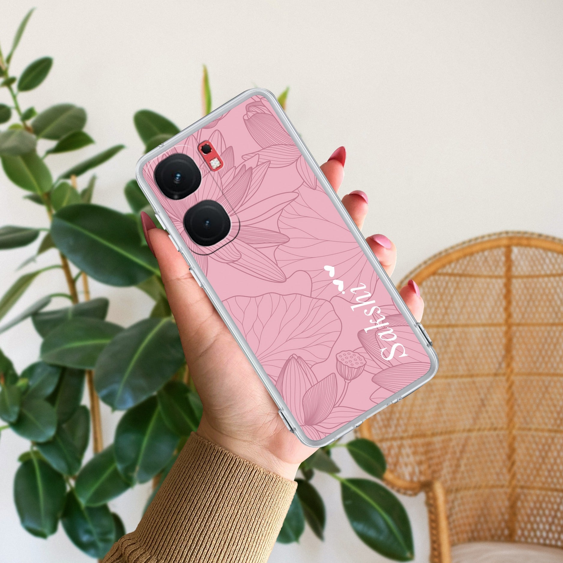 Customized luxury Peach leaves Transparent Silicon Case For iQOO Z9s 5G