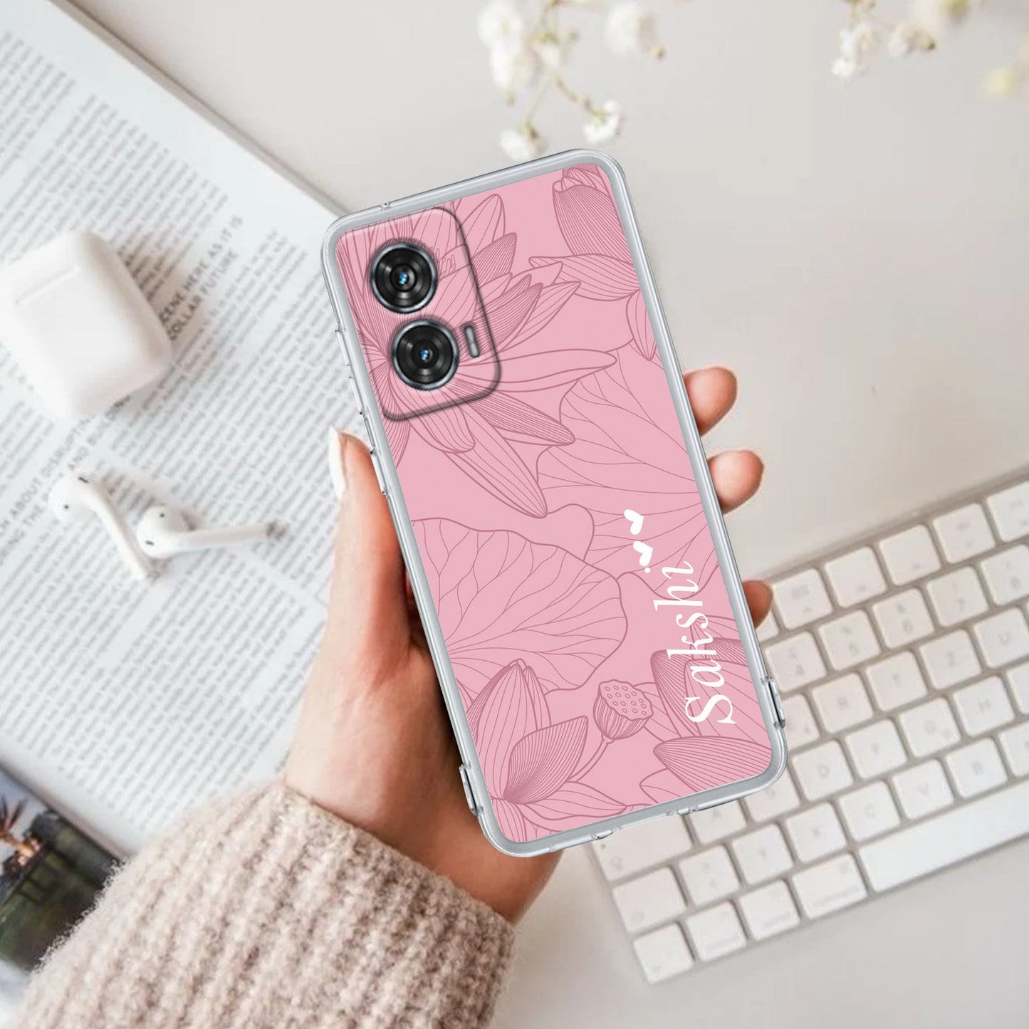 Customized luxury Peach leaves Transparent Silicon Case For Motorola