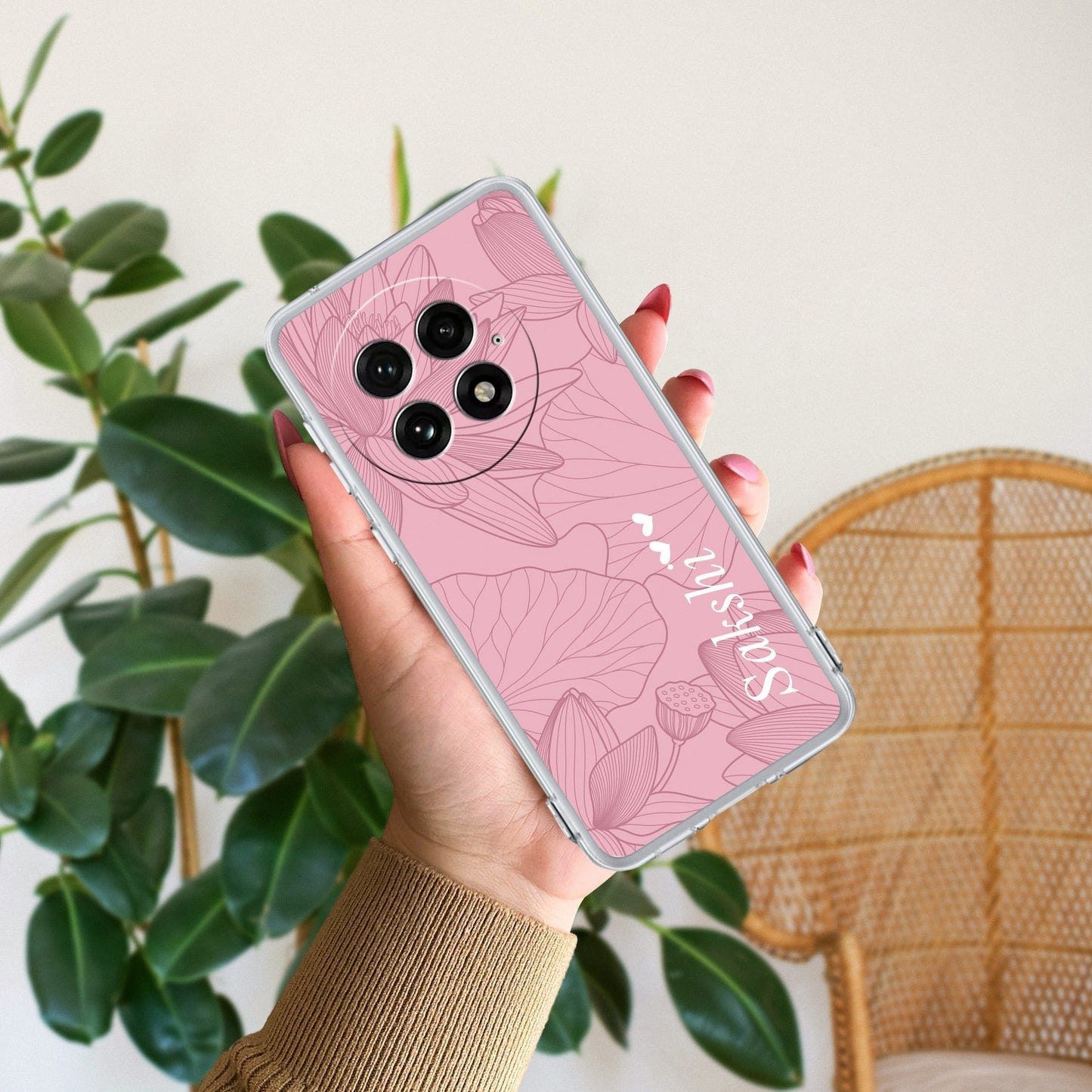 Customized luxury Peach leaves Transparent Silicon Case For OnePlus