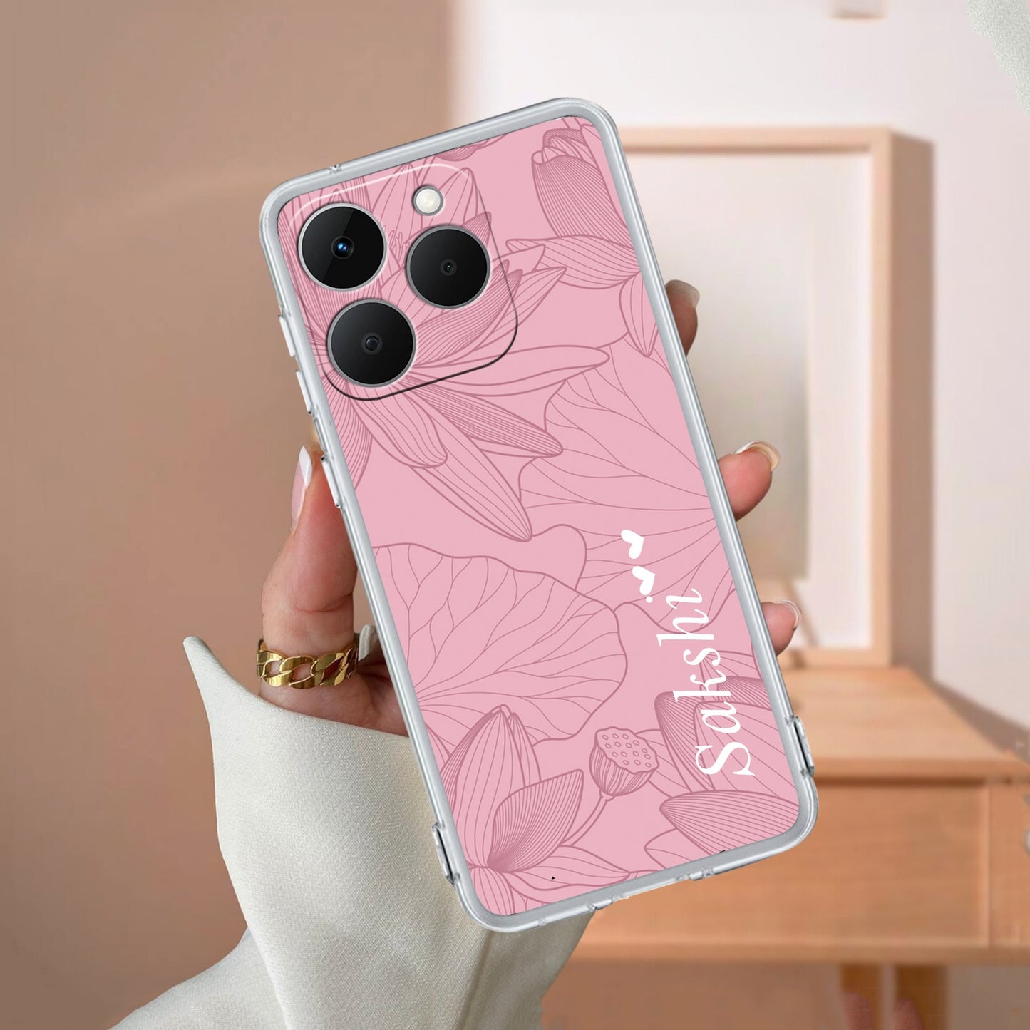 Customized luxury Peach leaves Transparent Silicon Case For Realme/Narzo