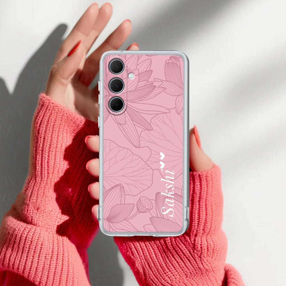 Customized luxury Peach leaves Transparent Silicon Case For Samsung