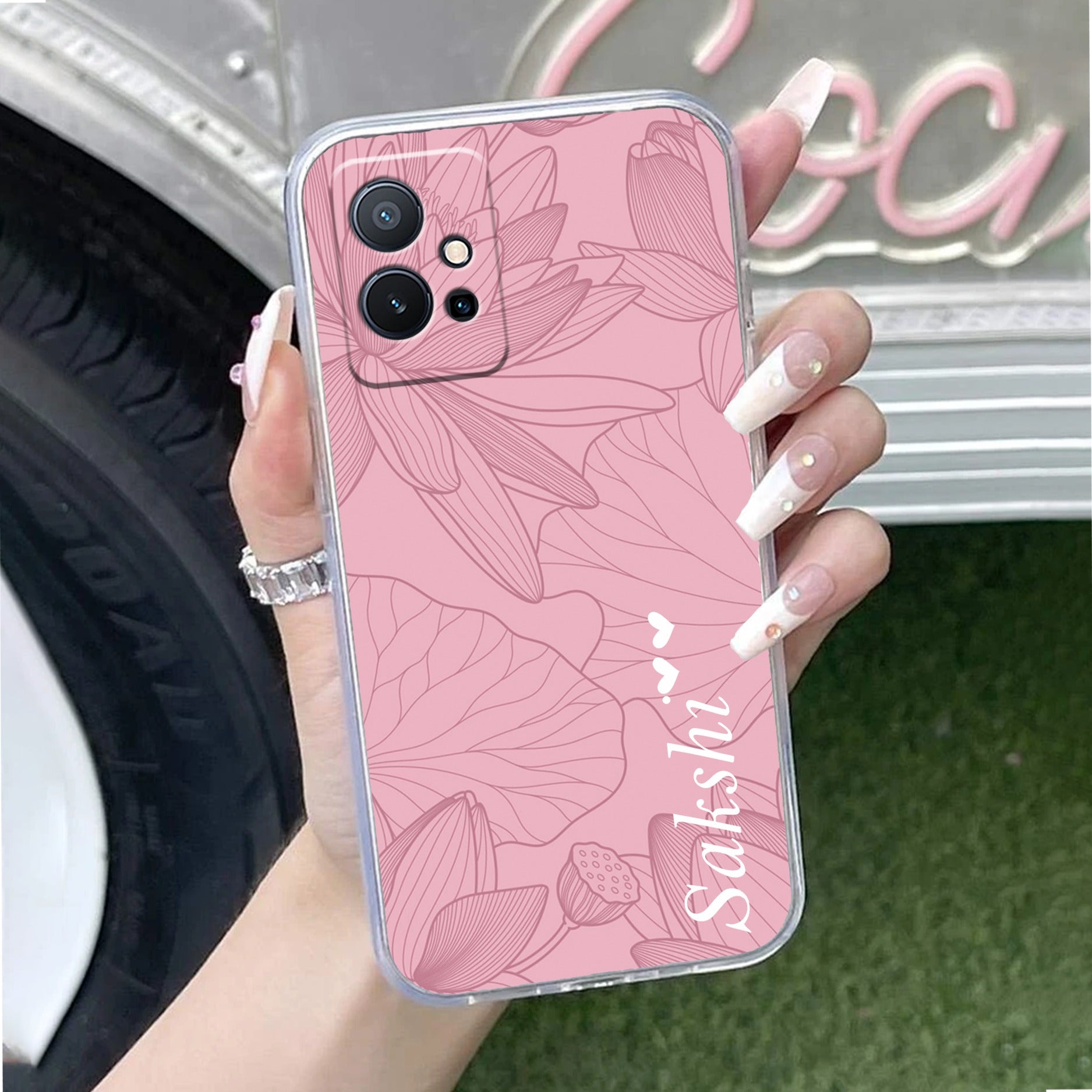 Customized luxury Peach leaves Transparent Silicon Case For Vivo