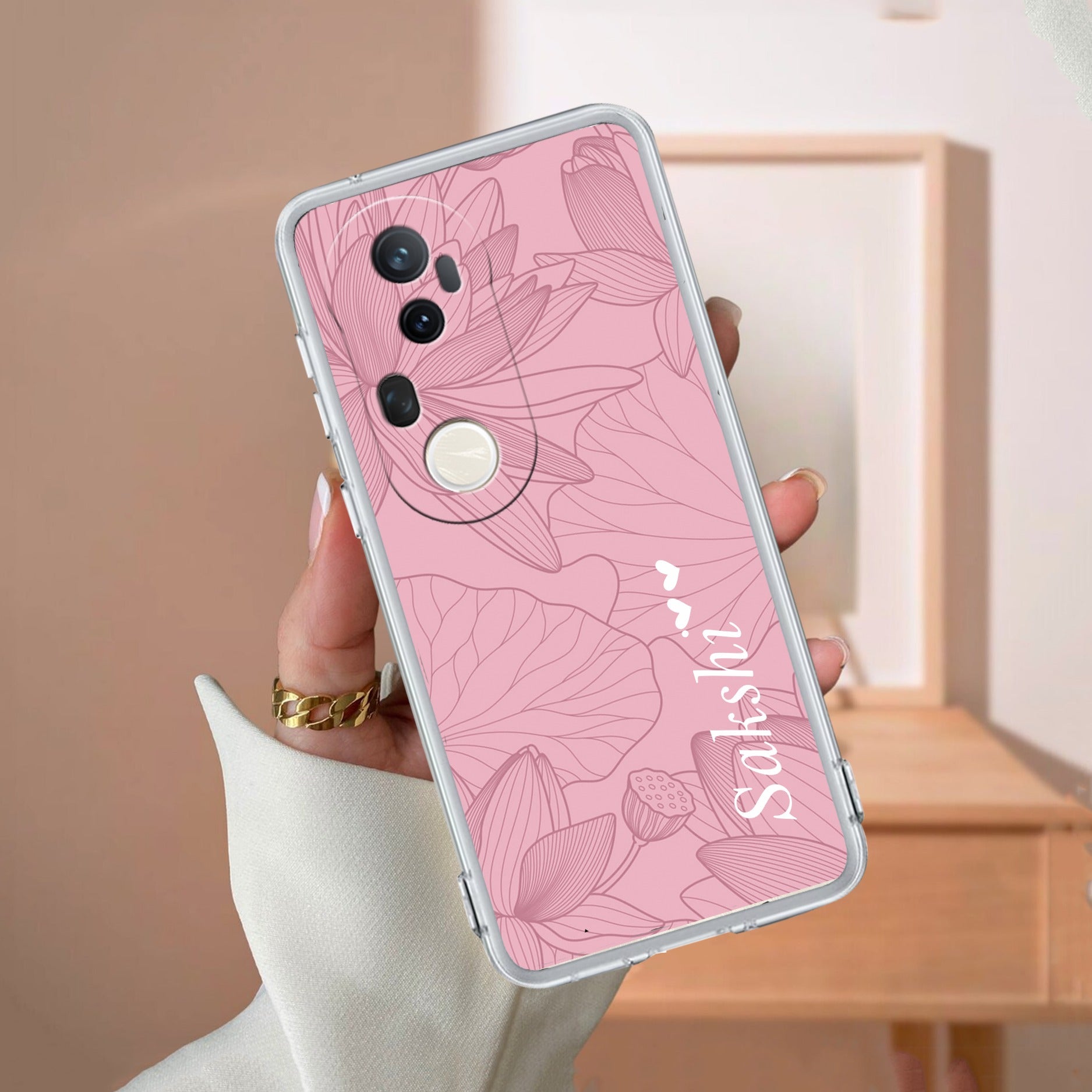 Customized luxury Peach leaves Transparent Silicon Case For Vivo