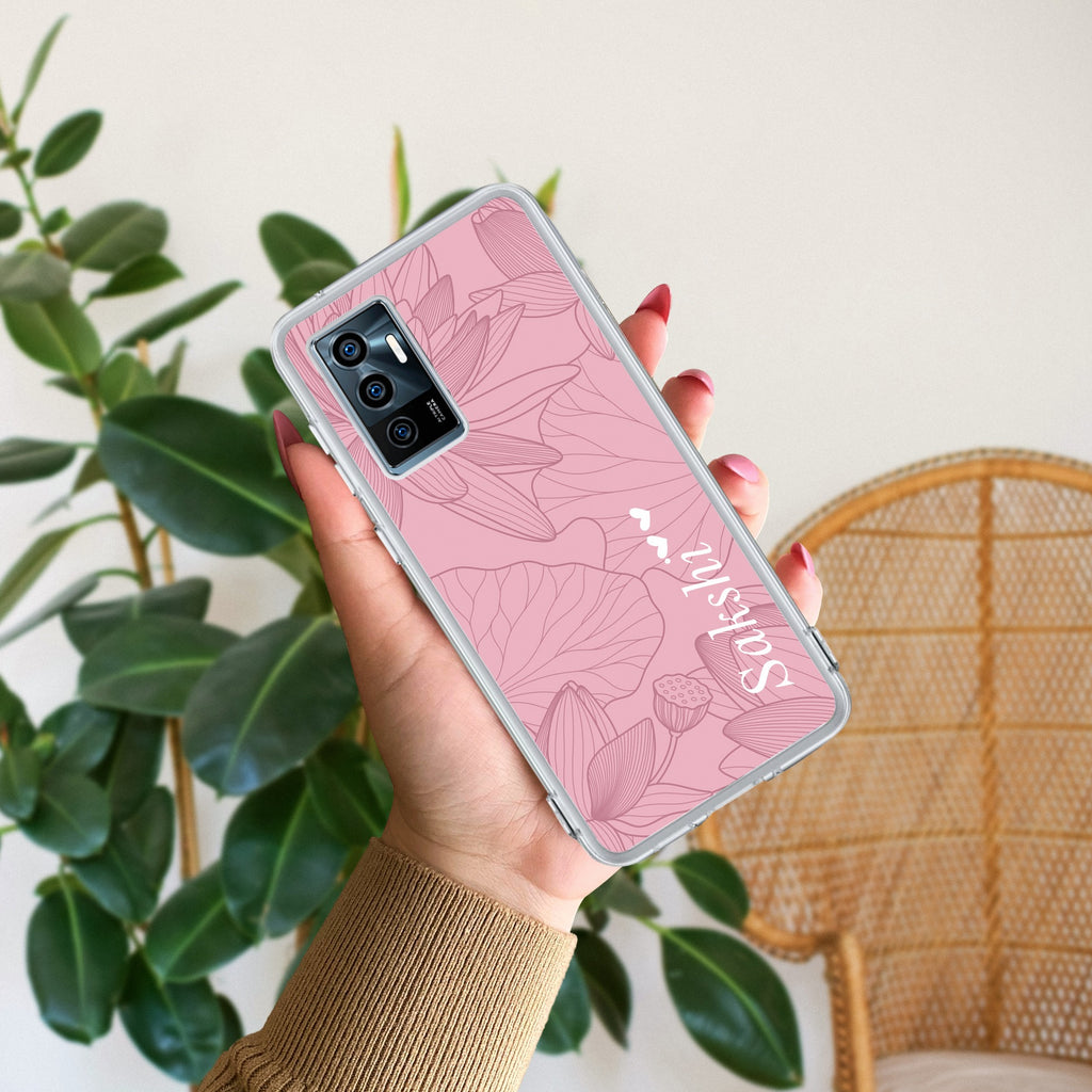 Customized luxury Peach leaves Transparent Silicon Case For Vivo