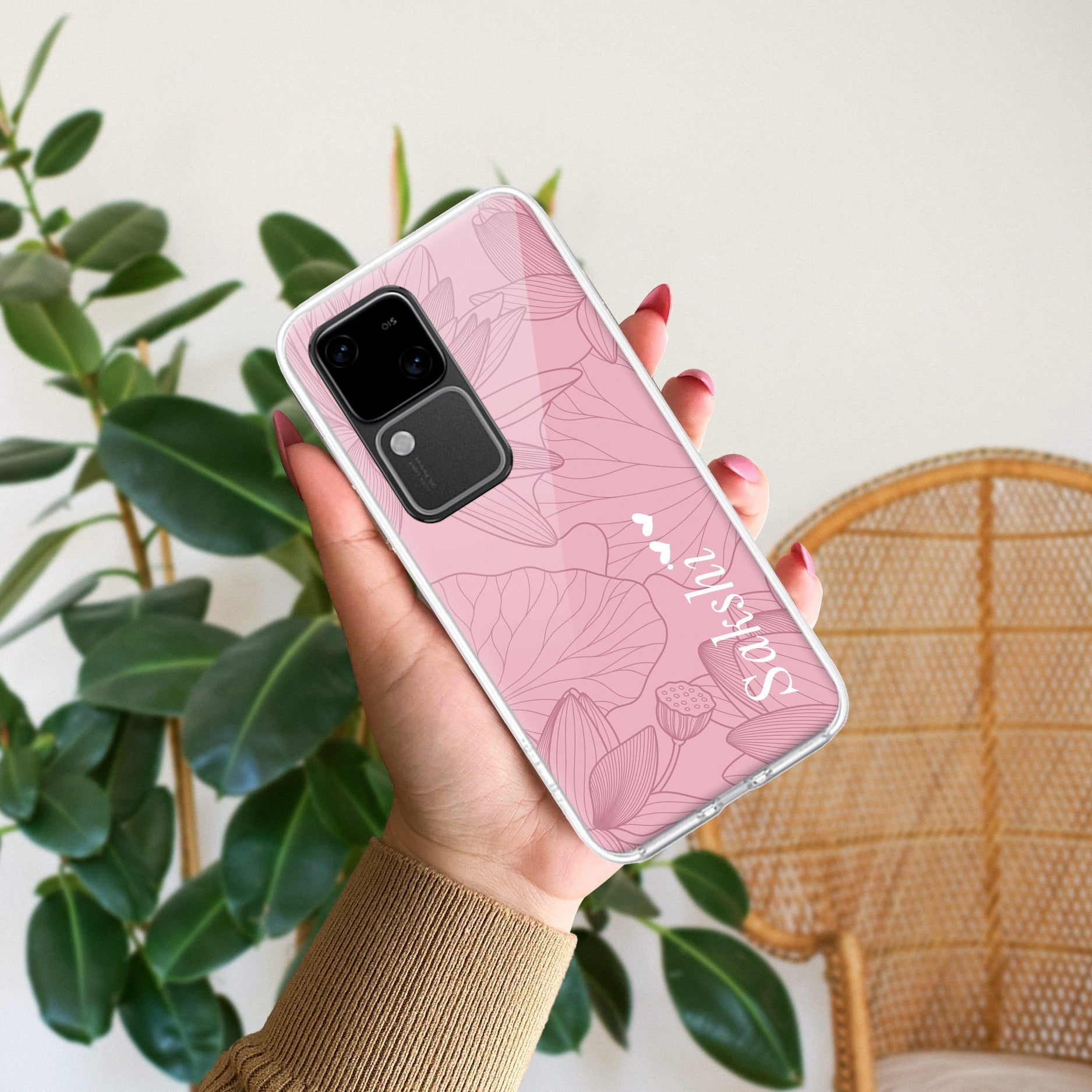 Customized luxury Peach leaves Transparent Silicon Case For Vivo