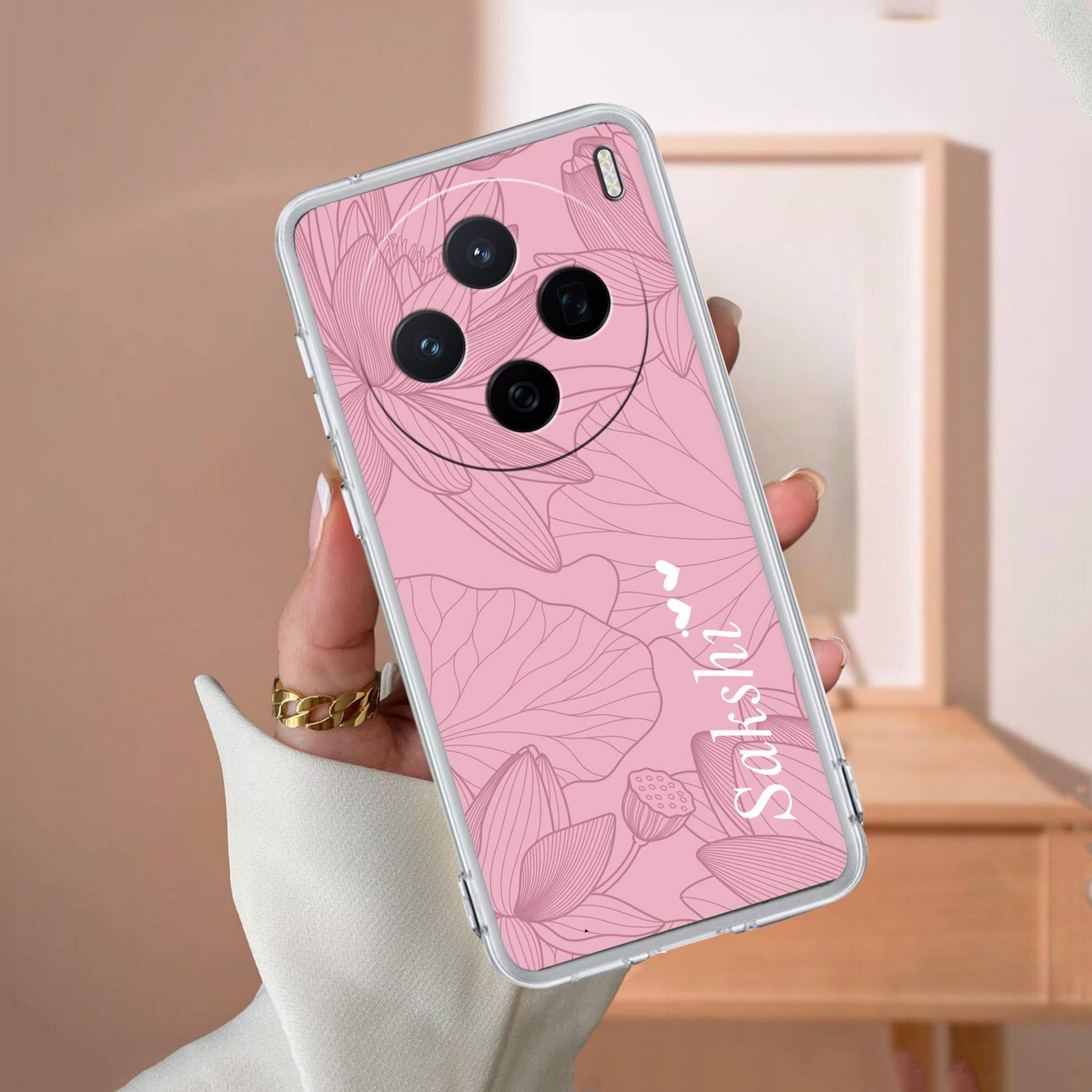 Customized luxury Peach leaves Transparent Silicon Case For Vivo