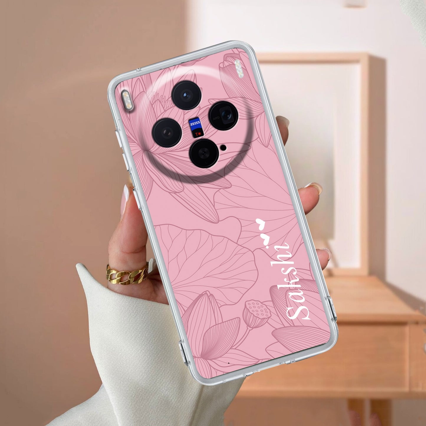 Customized luxury Peach leaves Transparent Silicon Case For Vivo