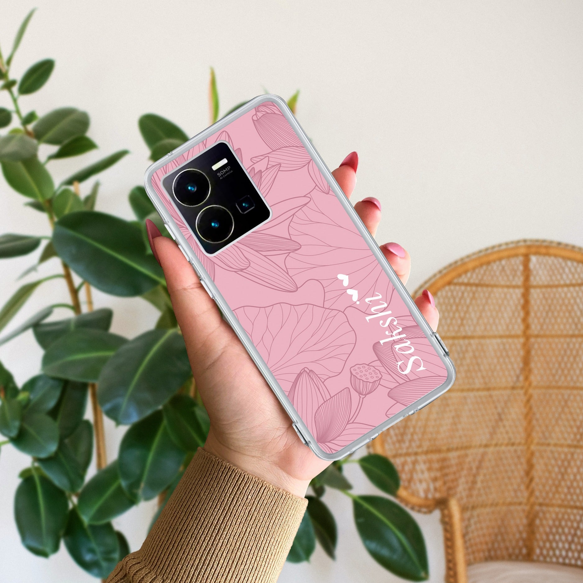 Customized luxury Peach leaves Anti Yellow Case For Vivo Y35