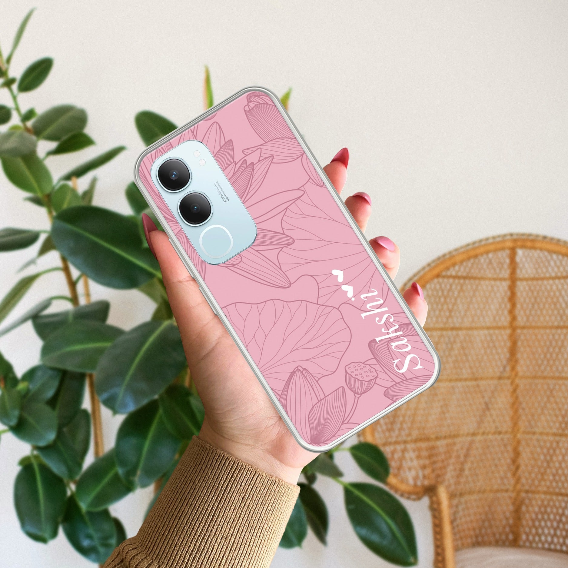 Customized luxury Peach leaves Transparent Silicon Case For Vivo Y29 5G