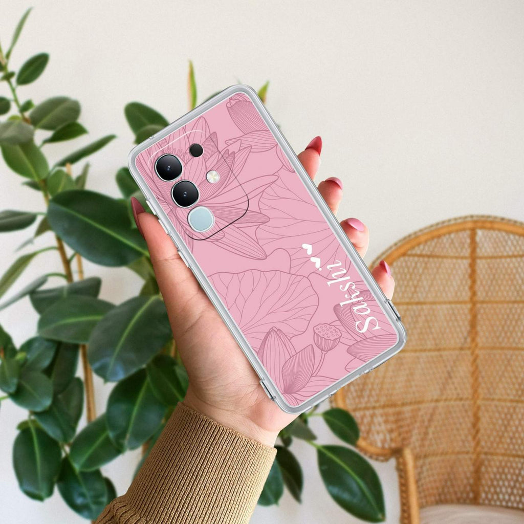 Customized luxury Peach leaves Transparent Silicon Case For Vivo