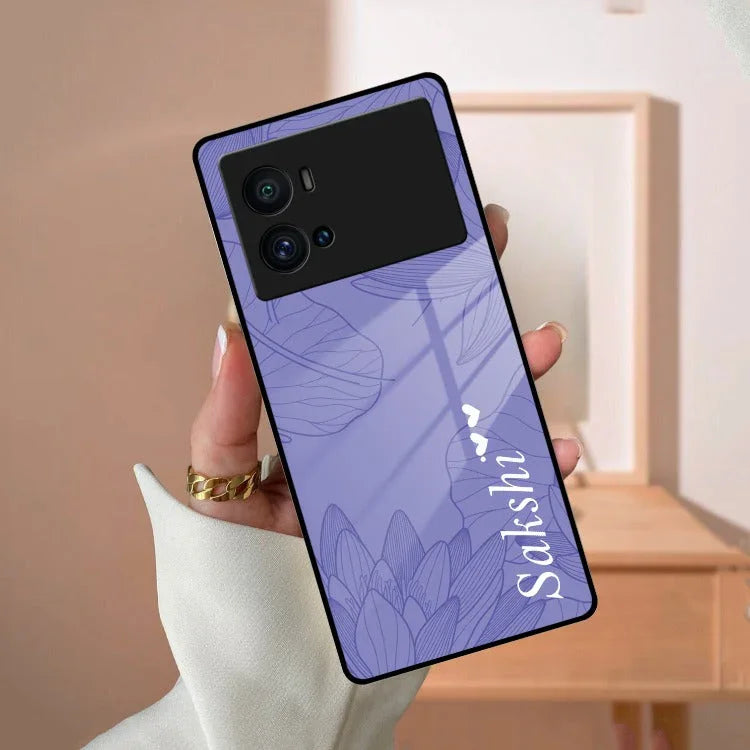 Customized luxury Purple leaves Glass Case Cover For iQOO - ShopOnCliQ