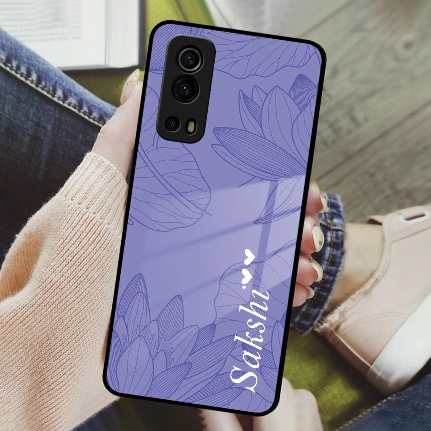 Customized luxury Purple leaves Glass Case Cover For iQOO - ShopOnCliQ
