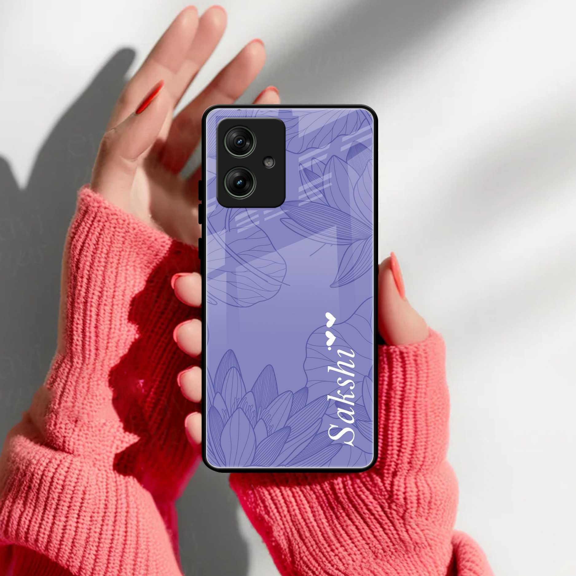 Customized luxury Purple leaves Glass Case Cover For Motorola