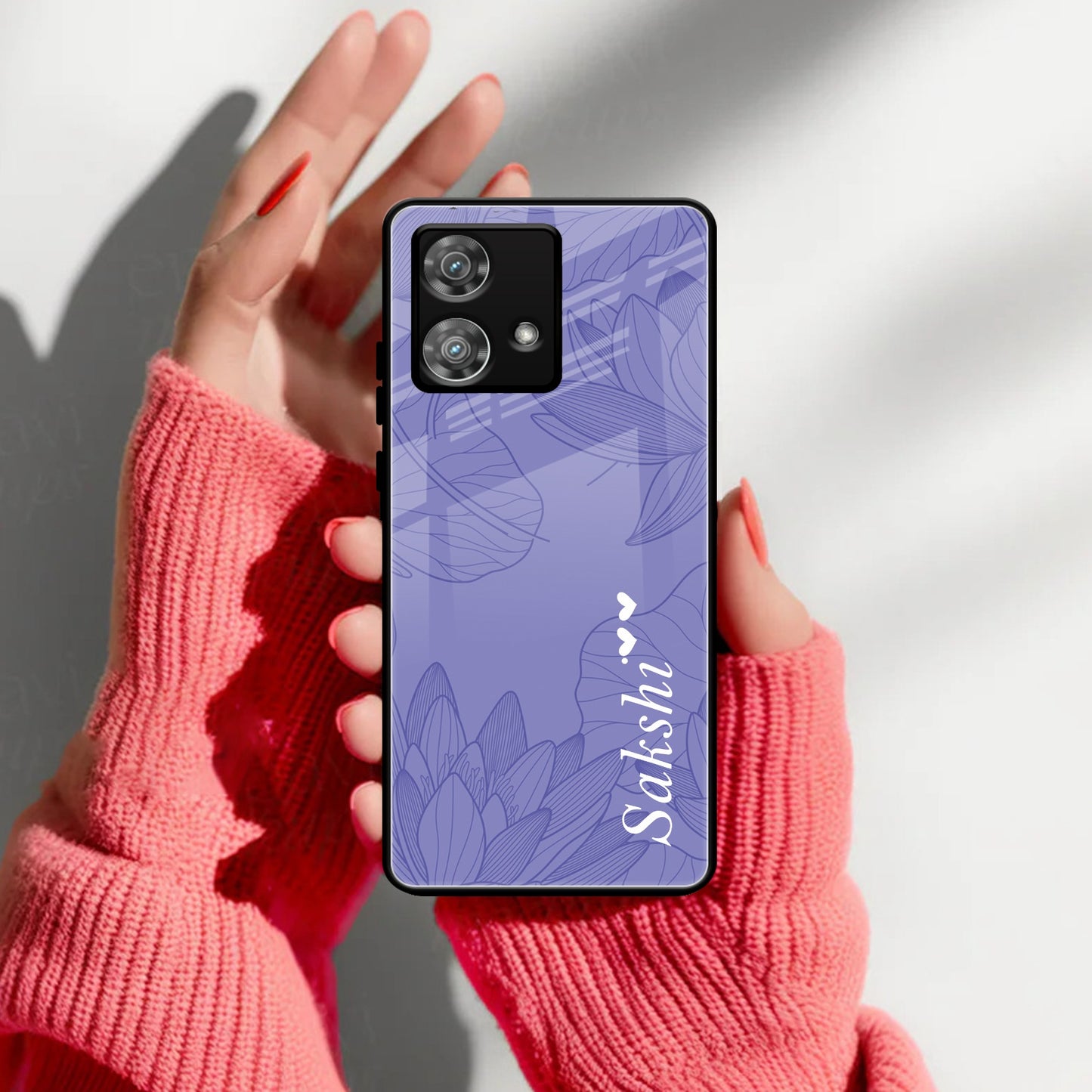 Customized luxury Purple leaves Glass Case Cover For Motorola