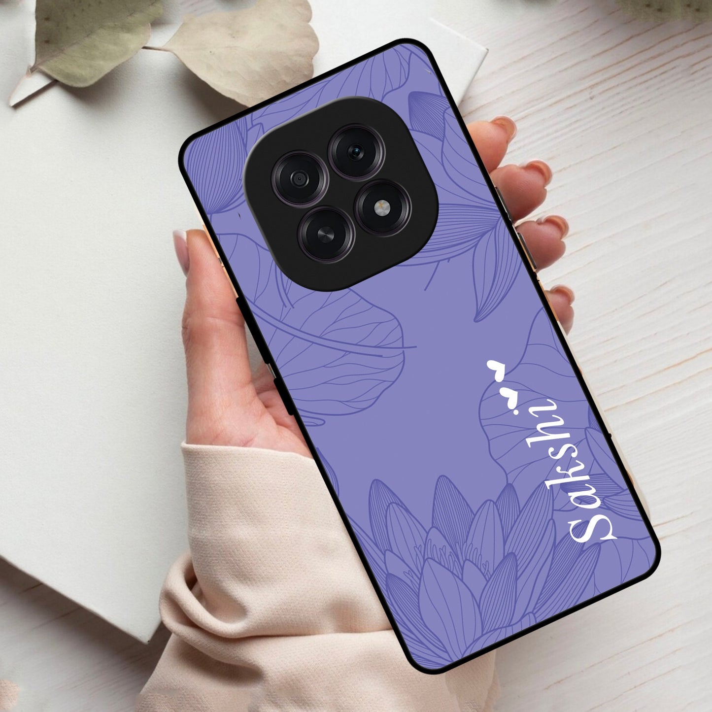 Customized luxury Purple leaves Glass Case Cover For Oppo