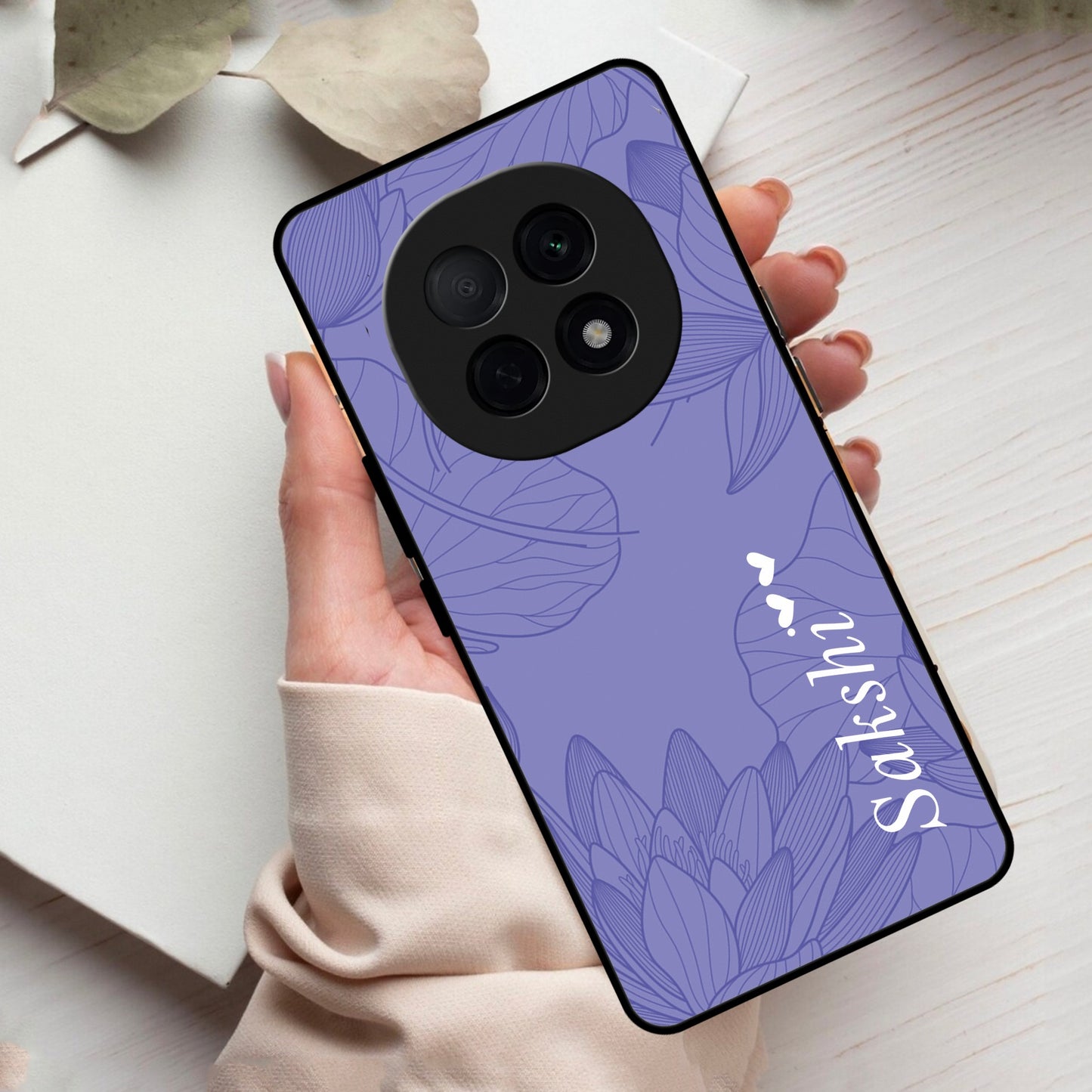 Customized luxury Purple leaves Glass Case Cover For Oppo