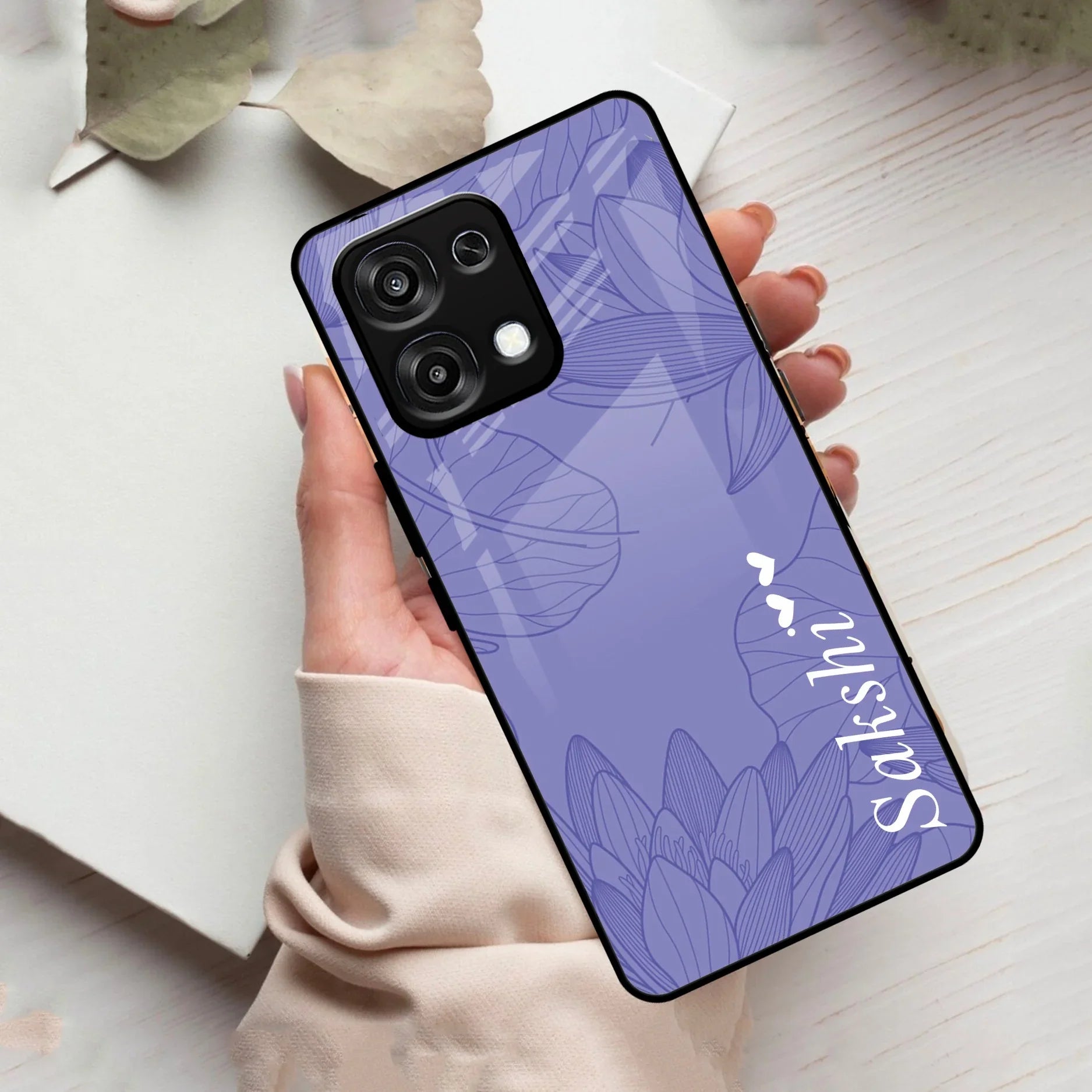 Customized luxury Purple leaves Glass Case Cover For Oppo