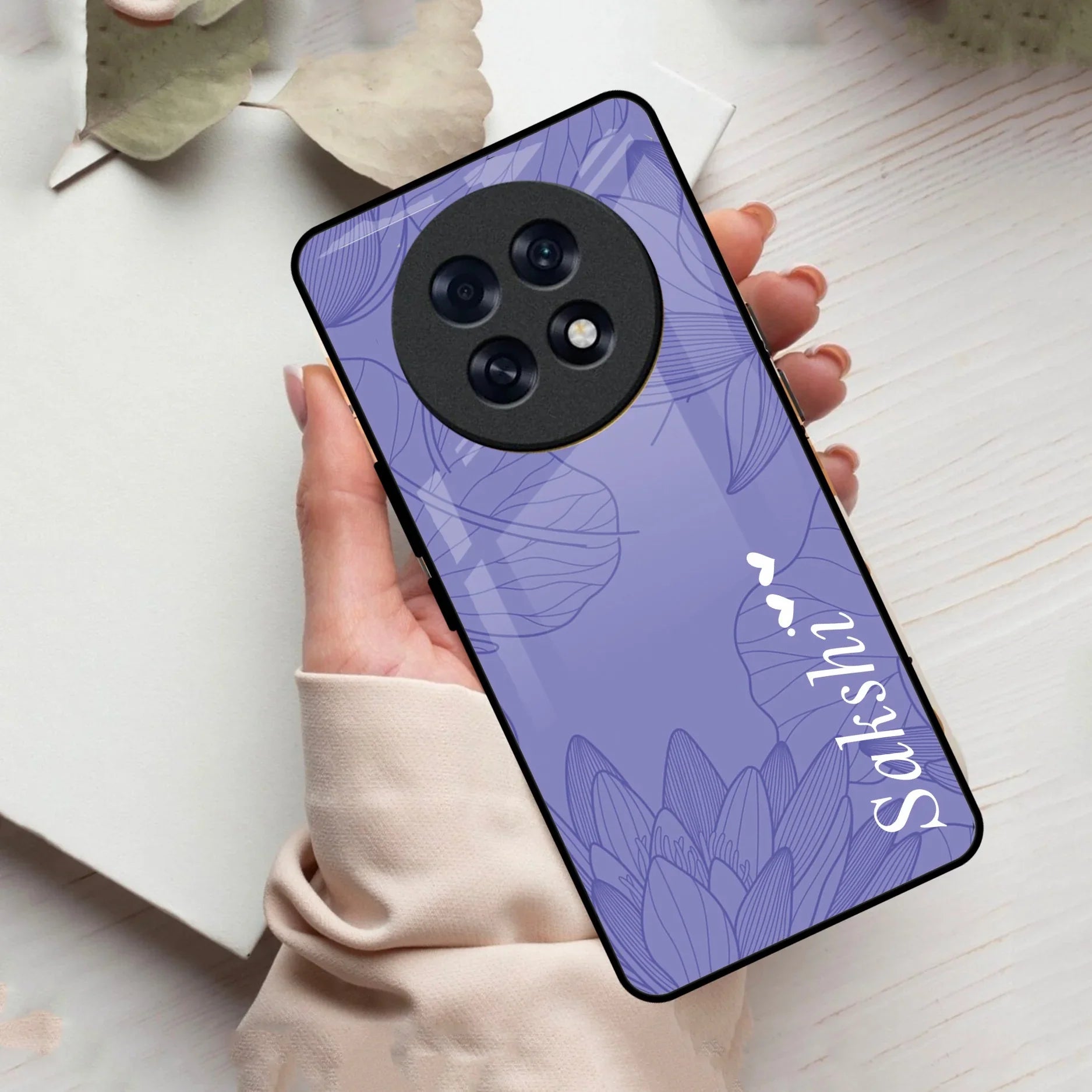Customized luxury Purple leaves Glass Case Cover For Oppo