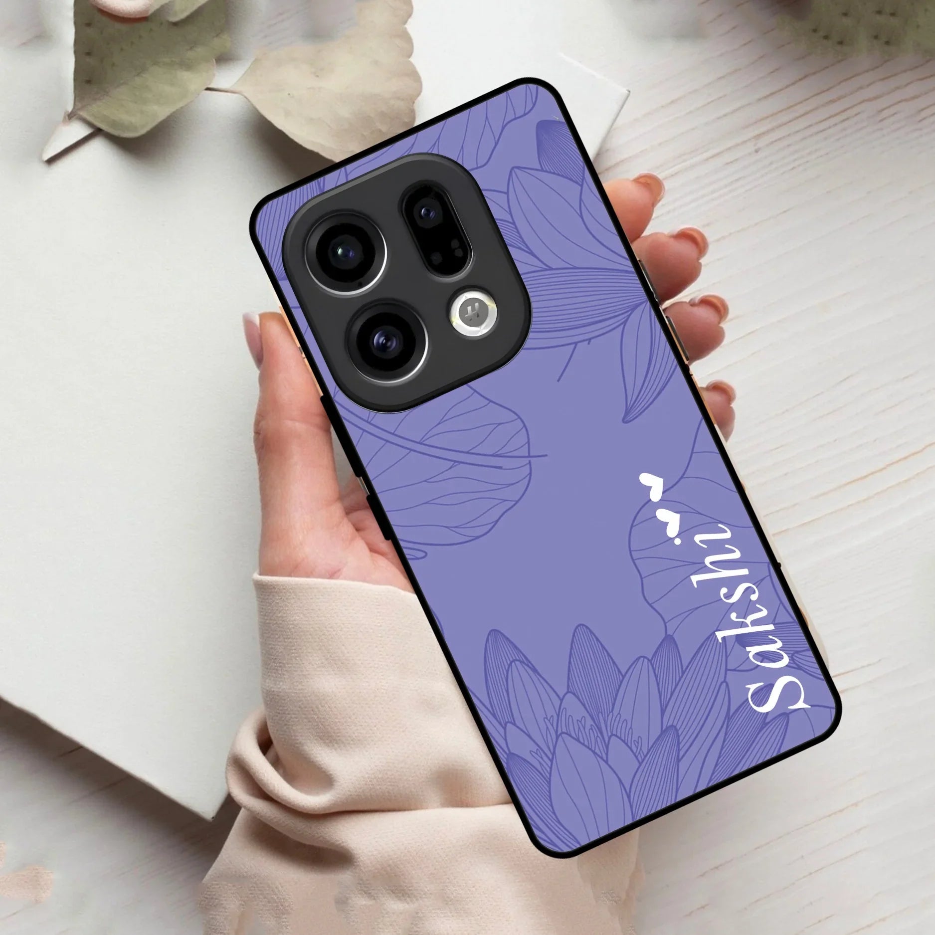 Customized luxury Purple leaves Glass Case Cover For Oppo
