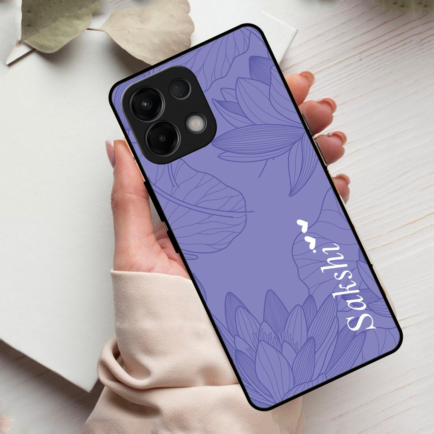 Customized luxury Purple leaves Glass Case Cover For Oppo