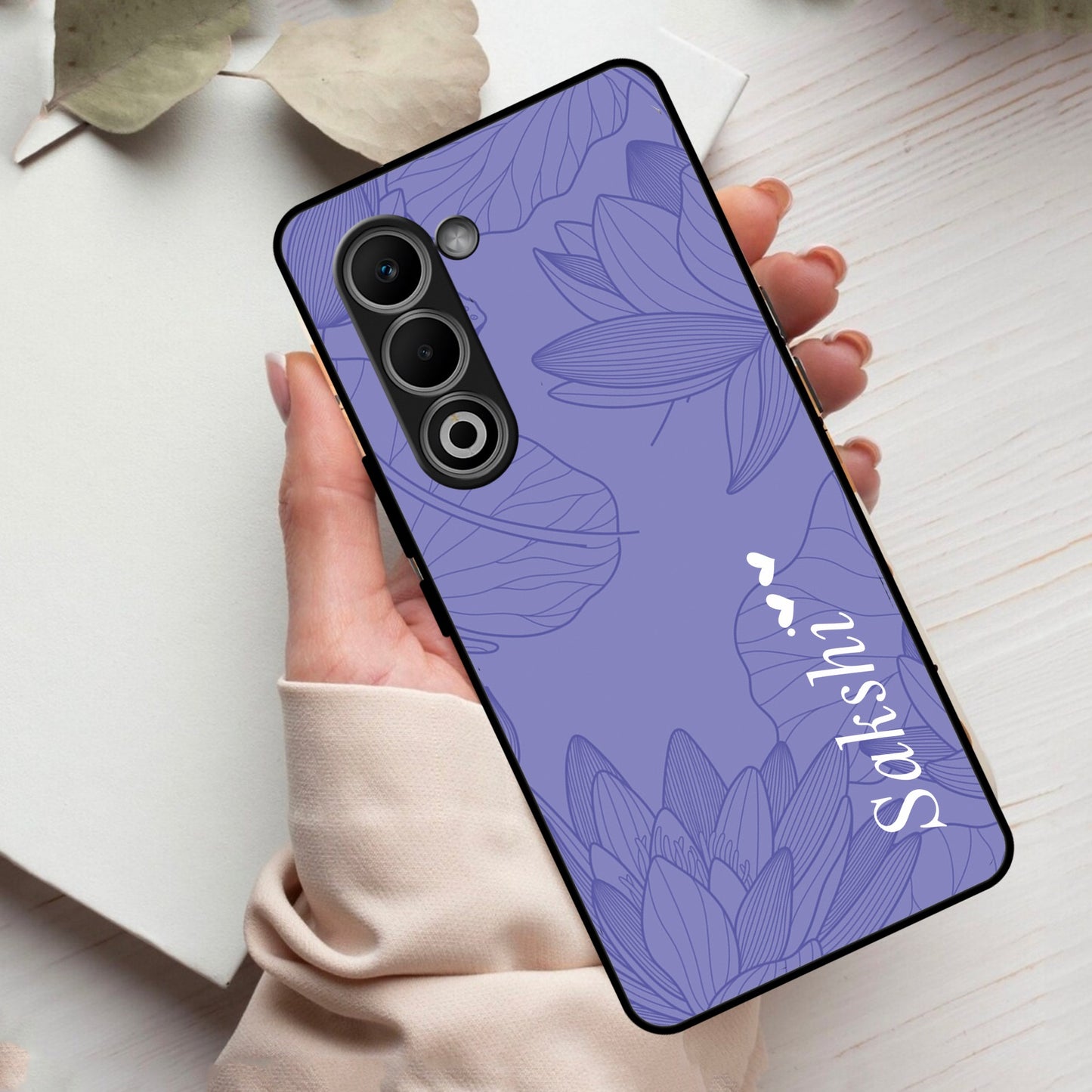 Customized luxury Purple leaves Glass Case Cover For Oppo