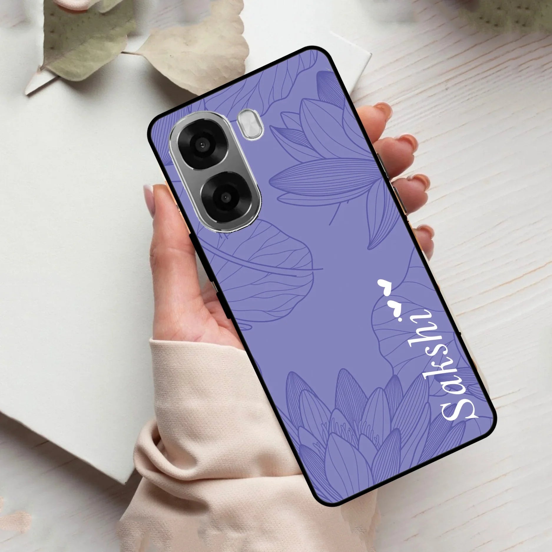 Customized luxury Purple leaves Glass Case Cover For Oppo