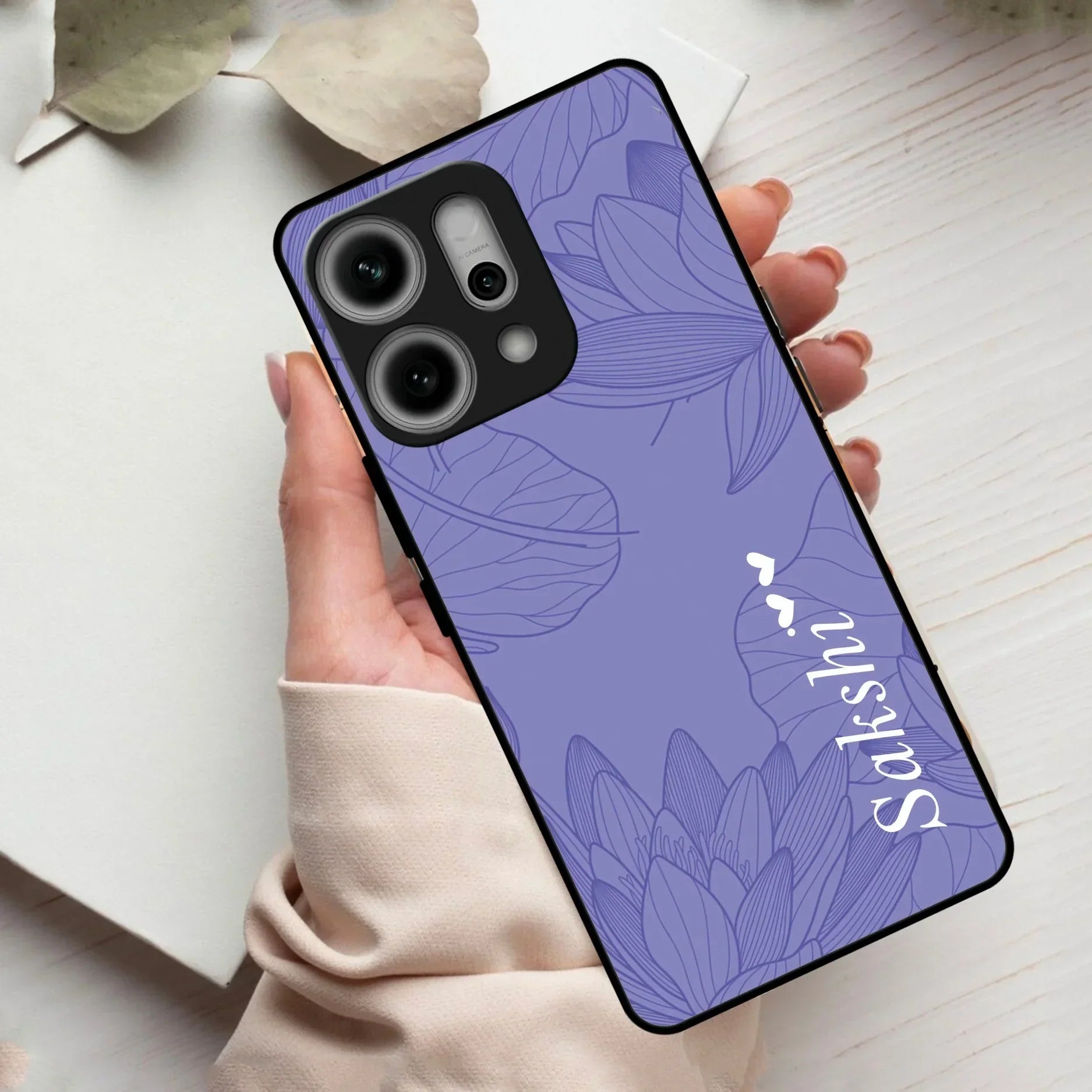 Customized luxury Purple leaves Glass Case Cover For Oppo - ShopOnCliQ