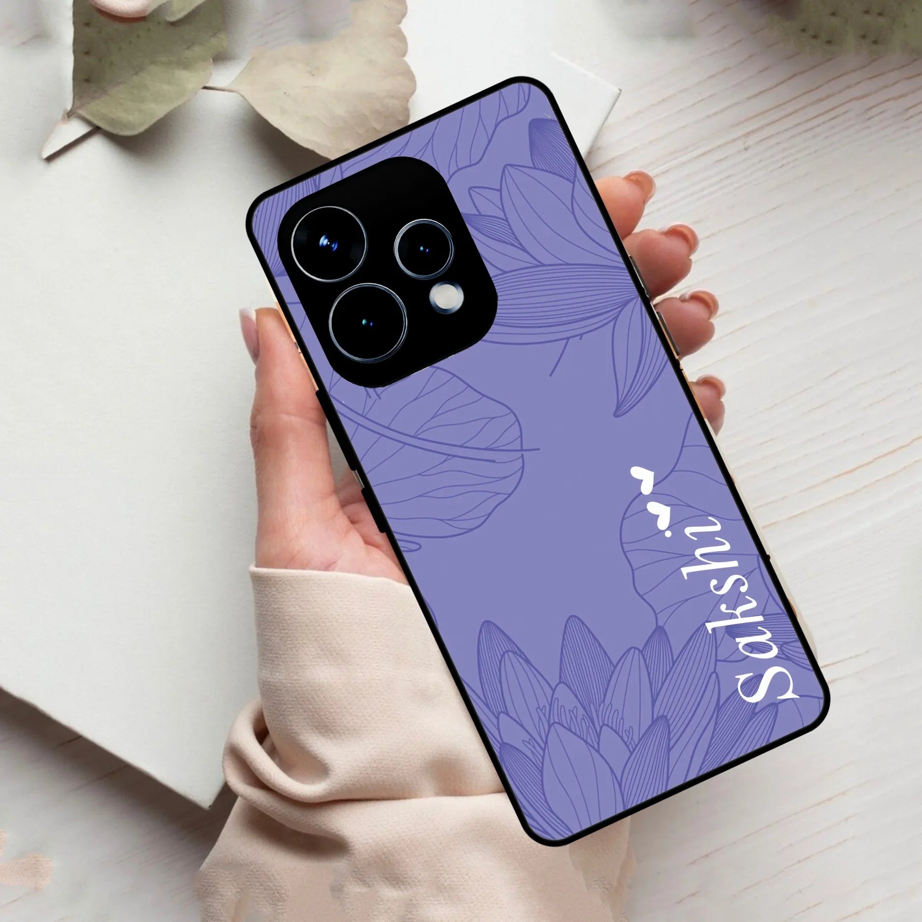 Customized luxury Purple leaves Glass Case Cover For Oppo