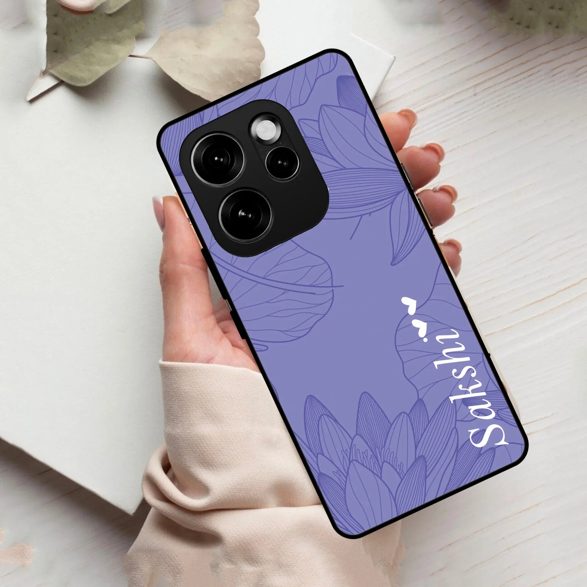 Customized luxury Purple leaves Glass Case Cover For Oppo