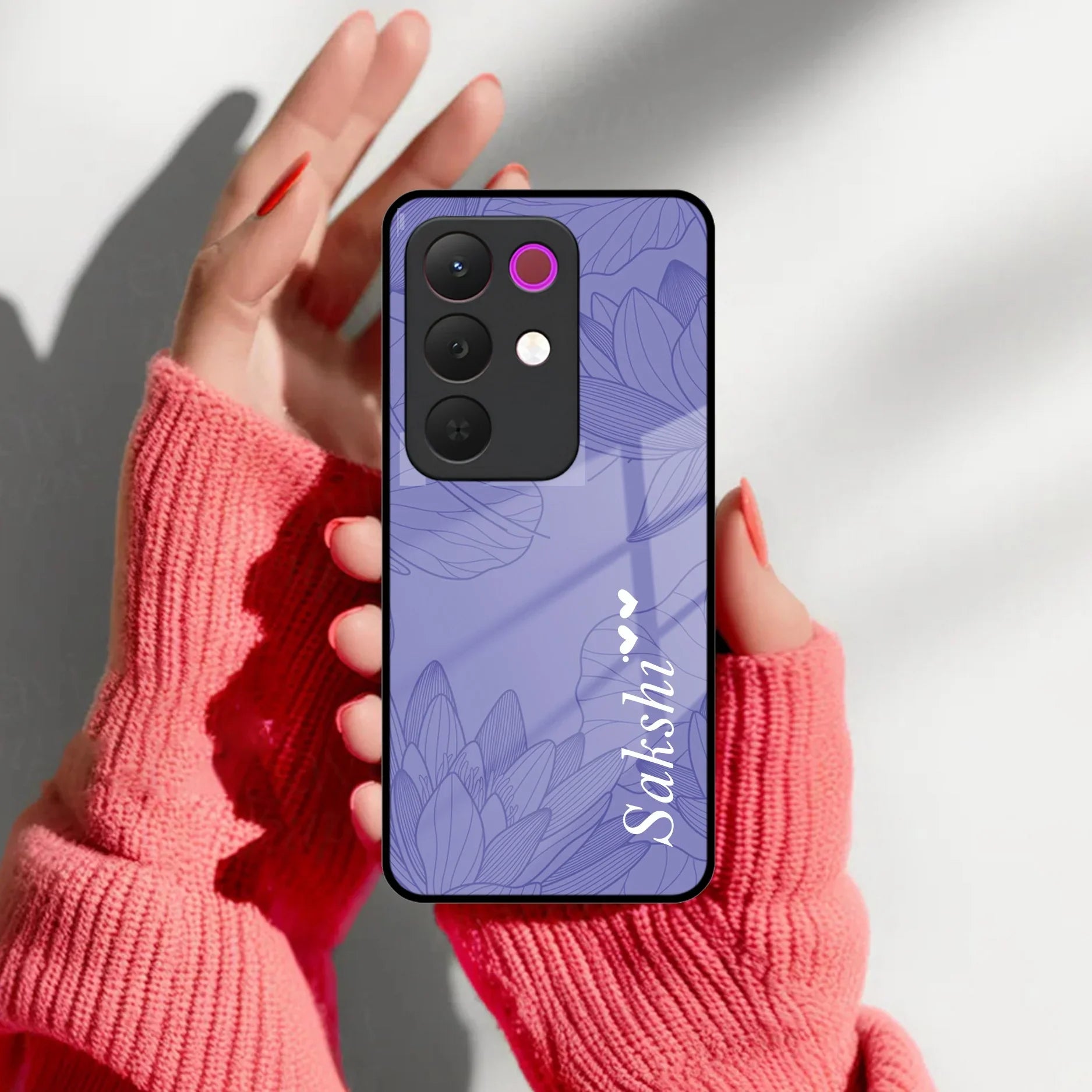 Customized luxury Purple leaves Glass Case Cover For Realme/Narzo