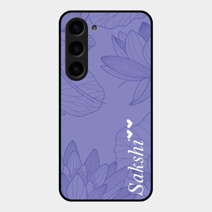 Customized luxury Purple leaves Glass Case Cover For Samsung Galaxy S23 5G