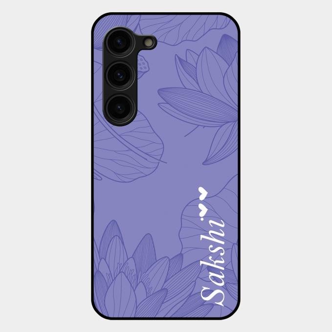 Customized luxury Purple leaves Glass Case Cover For Samsung Galaxy S23 Plus 5G