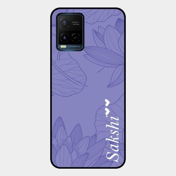 Customized luxury Purple leaves Glass Case Cover For Vivo T1X