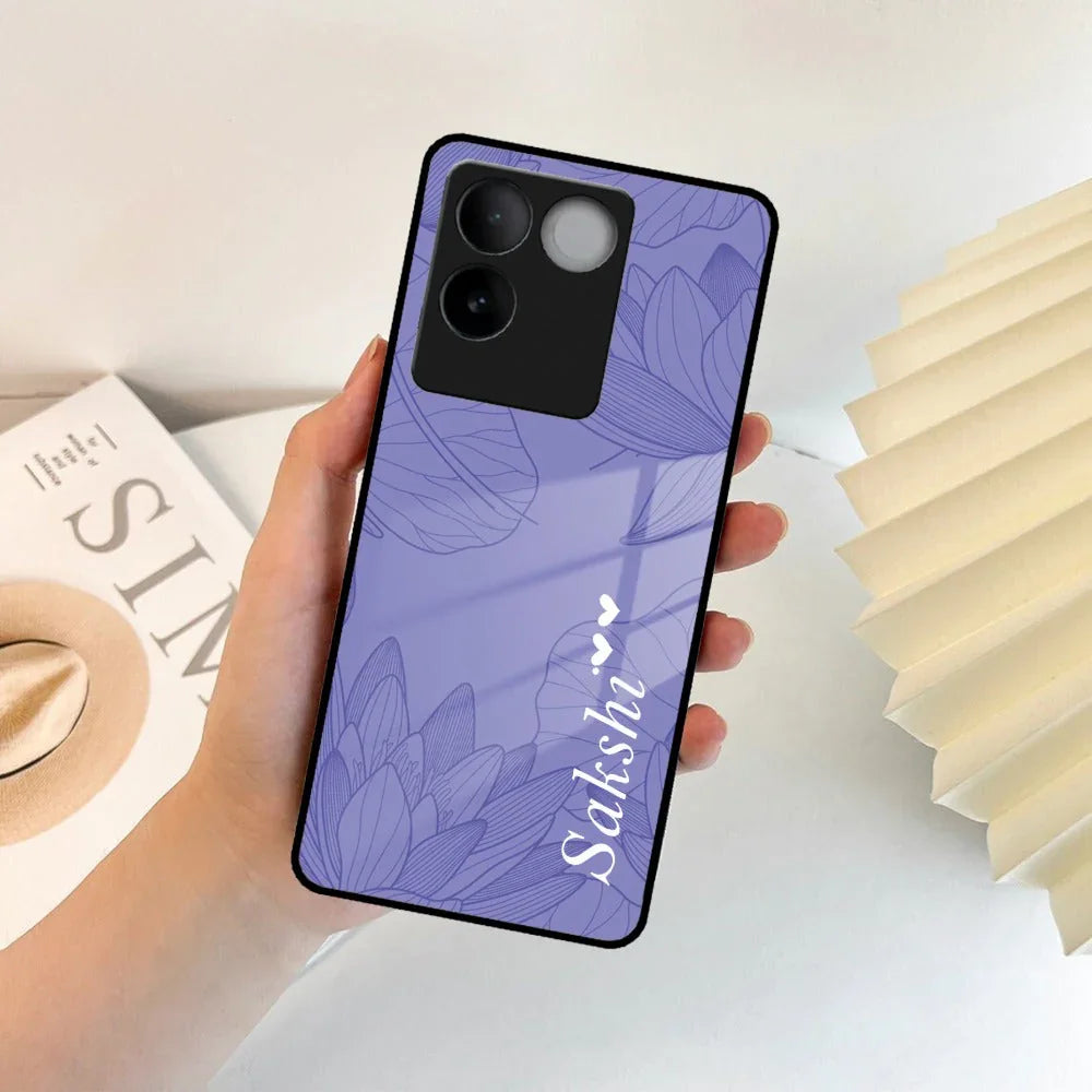 Customized luxury Purple leaves Glass Case Cover For iQOO - ShopOnCliQ