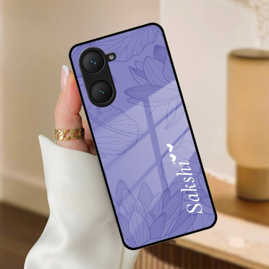 Customized luxury Purple leaves Glass Case Cover For iQOO