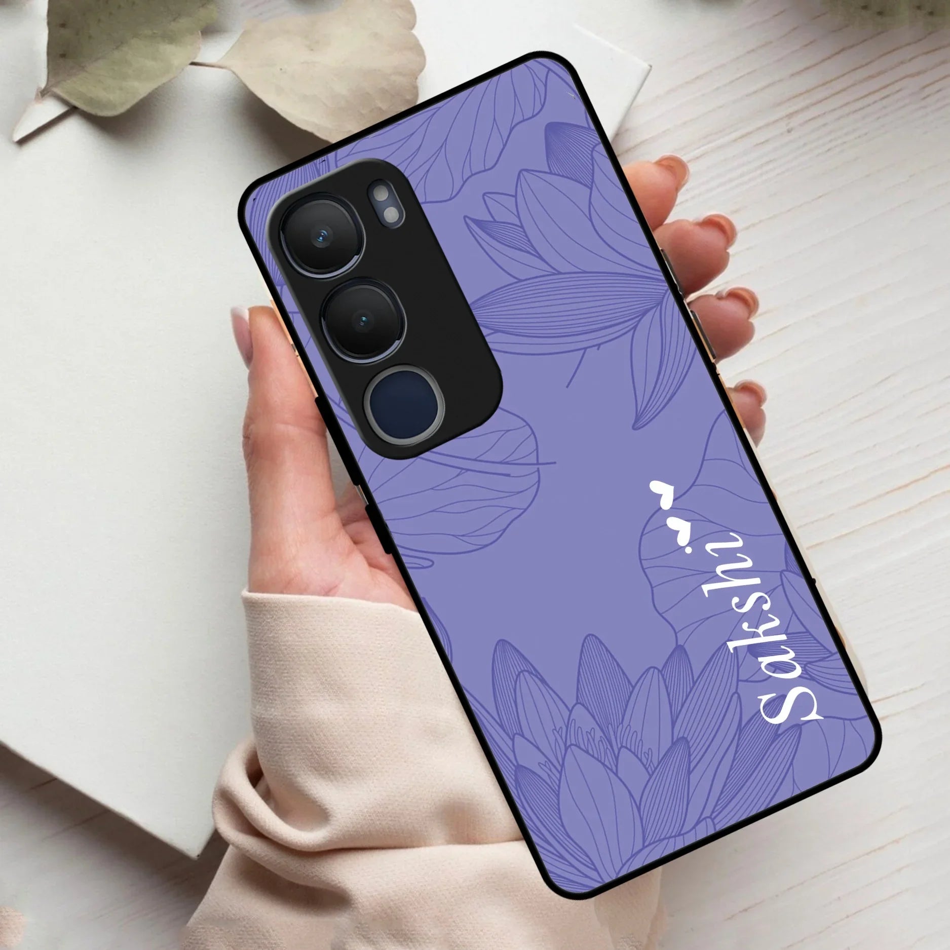 Customized luxury Purple leaves Glass Case Cover For Vivo - ShopOnCliQ