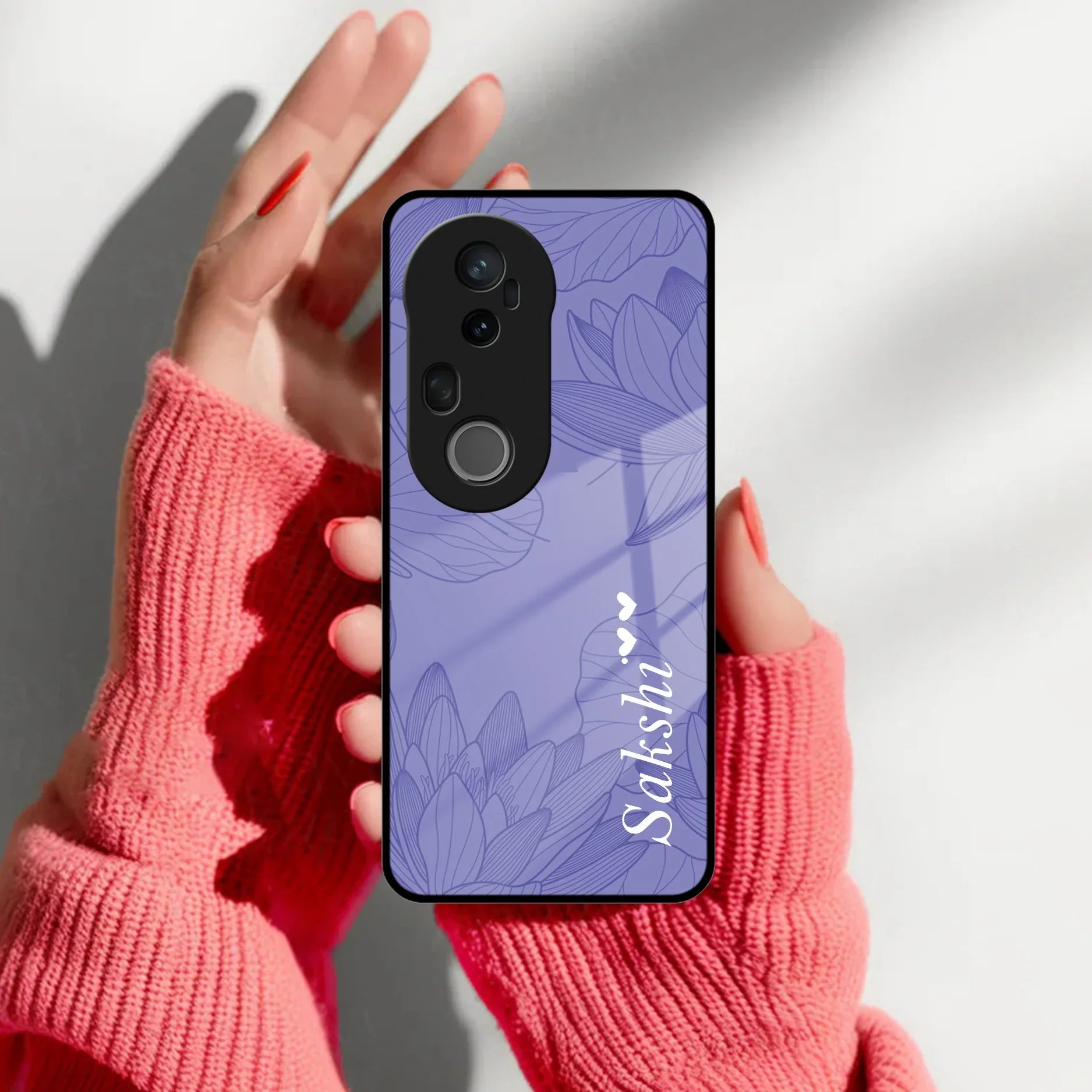 Customized luxury Purple leaves Glass Case Cover For Vivo - ShopOnCliQ