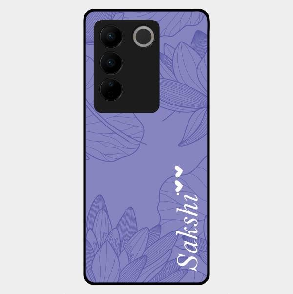 Customized luxury Purple leaves Glass Case Cover For Vivo V27 5G