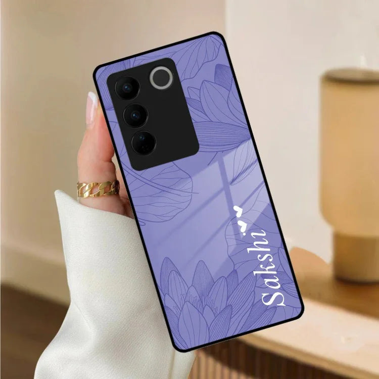 Customized luxury Purple leaves Glass Case Cover For Vivo - ShopOnCliQ