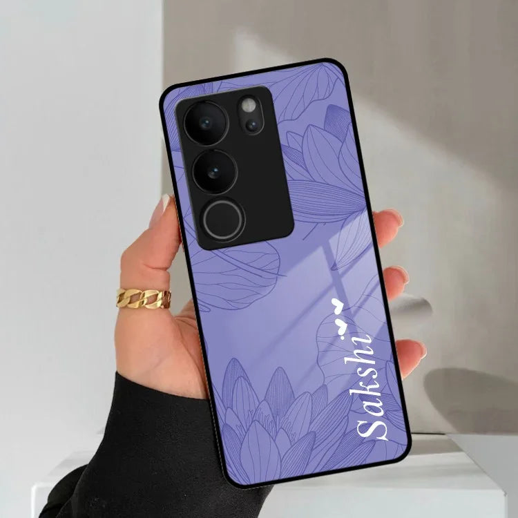 Customized luxury Purple leaves Glass Case Cover For Vivo - ShopOnCliQ