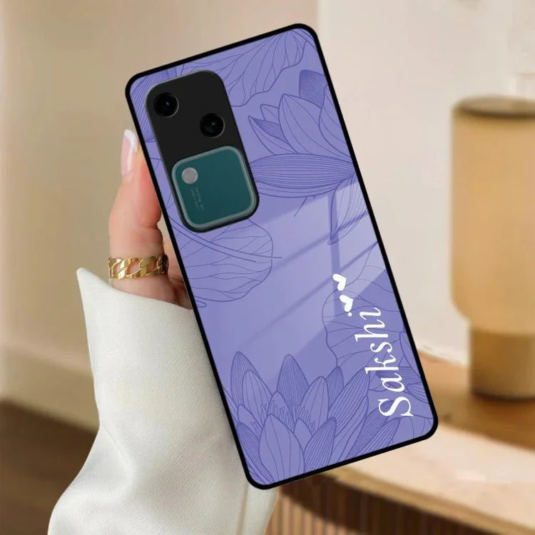 Customized luxury Purple leaves Glass Case Cover For Vivo - ShopOnCliQ