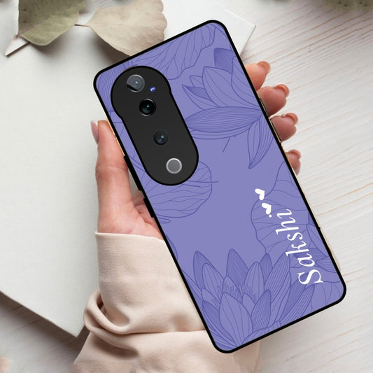 Customized luxury Purple leaves Glass Case Cover For Vivo