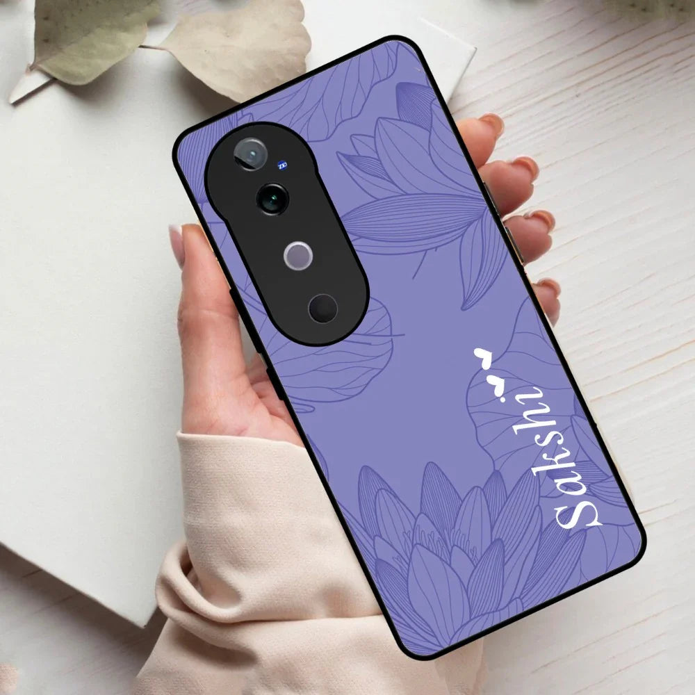 Customized luxury Purple leaves Glass Case Cover For Vivo - ShopOnCliQ
