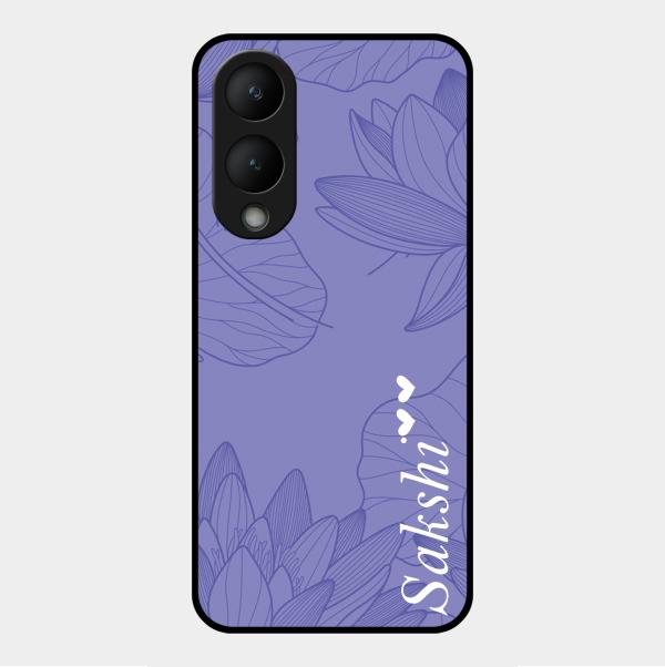 Customized luxury Purple leaves Glass Case Cover For Vivo Y17S