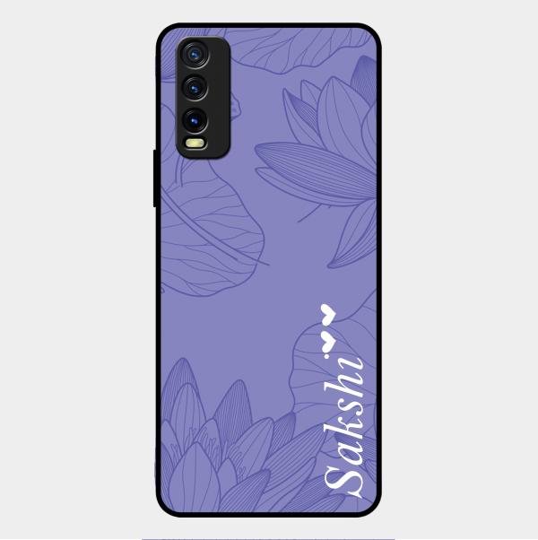 Customized luxury Purple leaves Glass Case Cover For Vivo Y20T