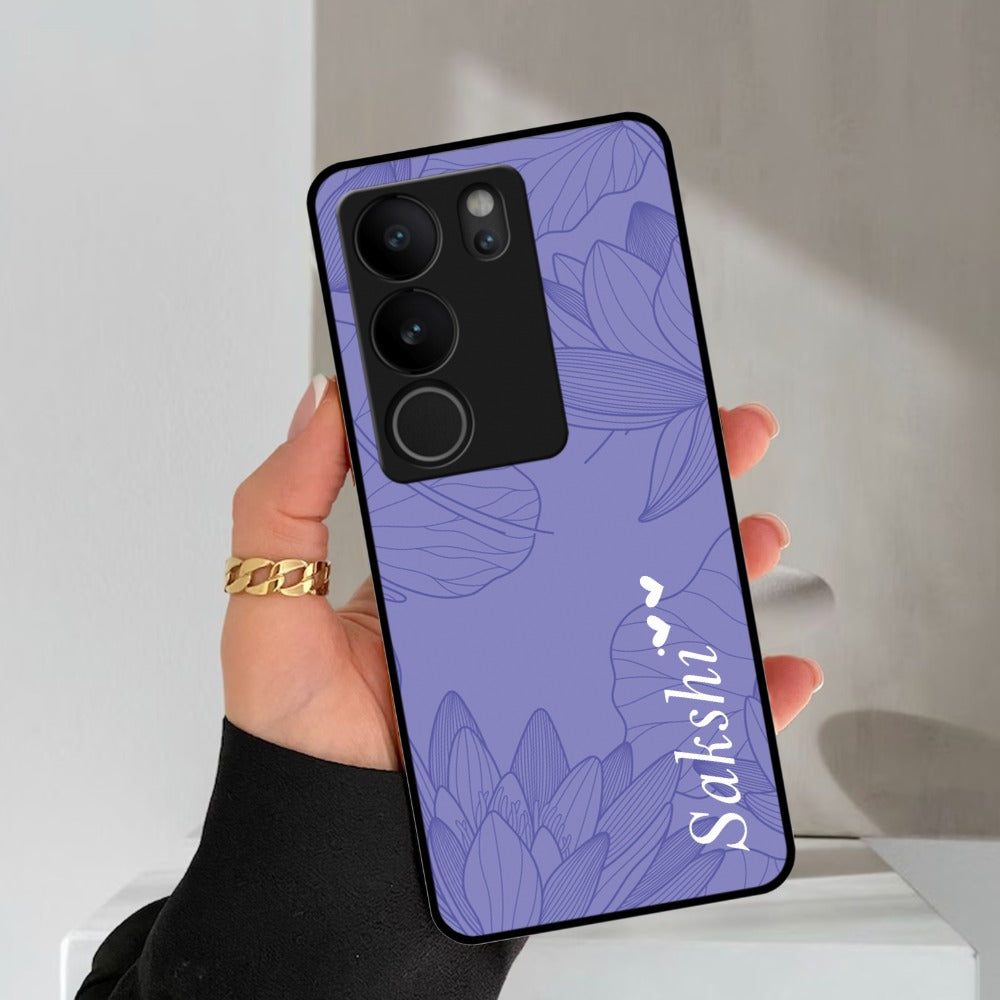 Customized luxury Purple leaves Glossy Metal Case Cover For Vivo