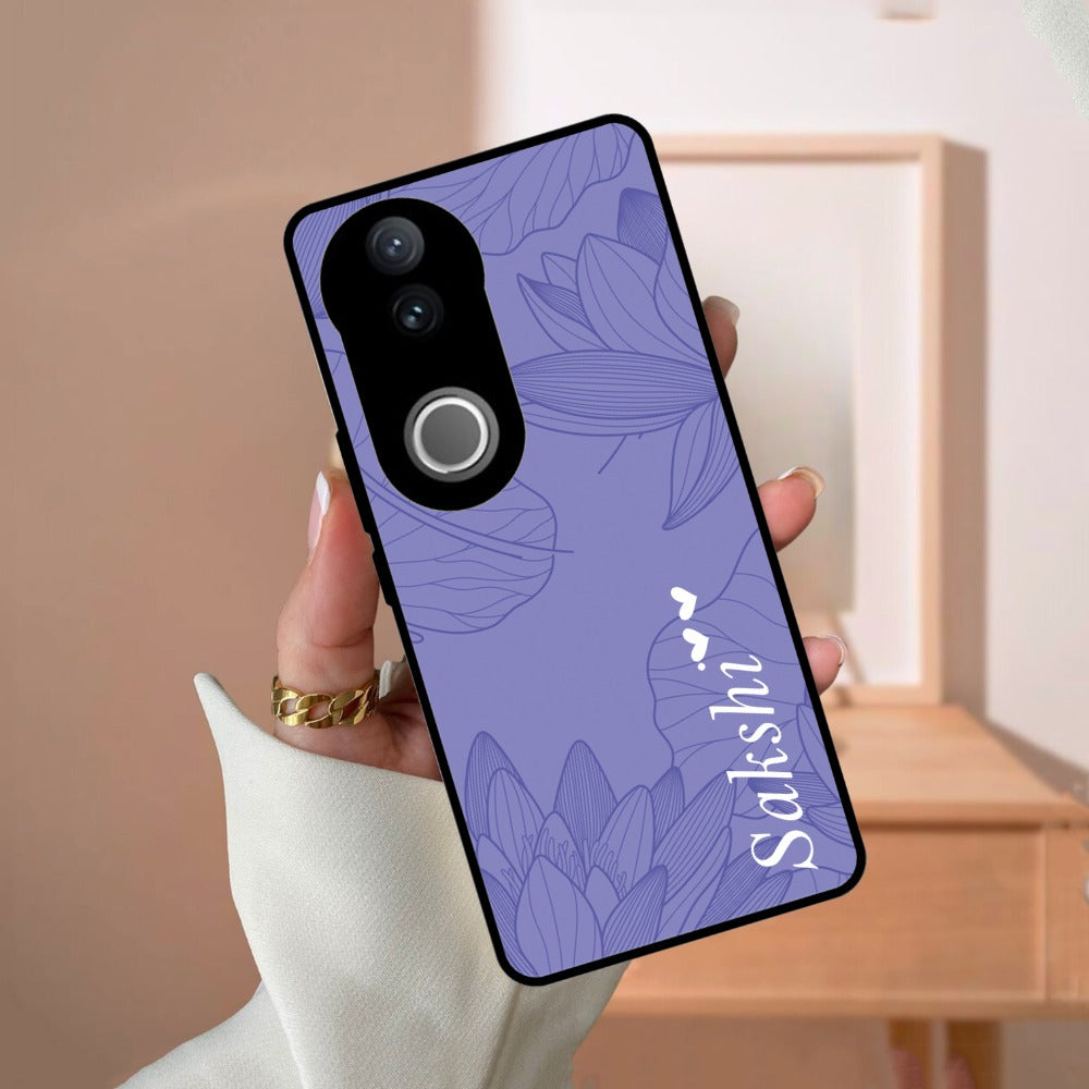 Customized luxury Purple leaves Glossy Metal Case Cover For Vivo