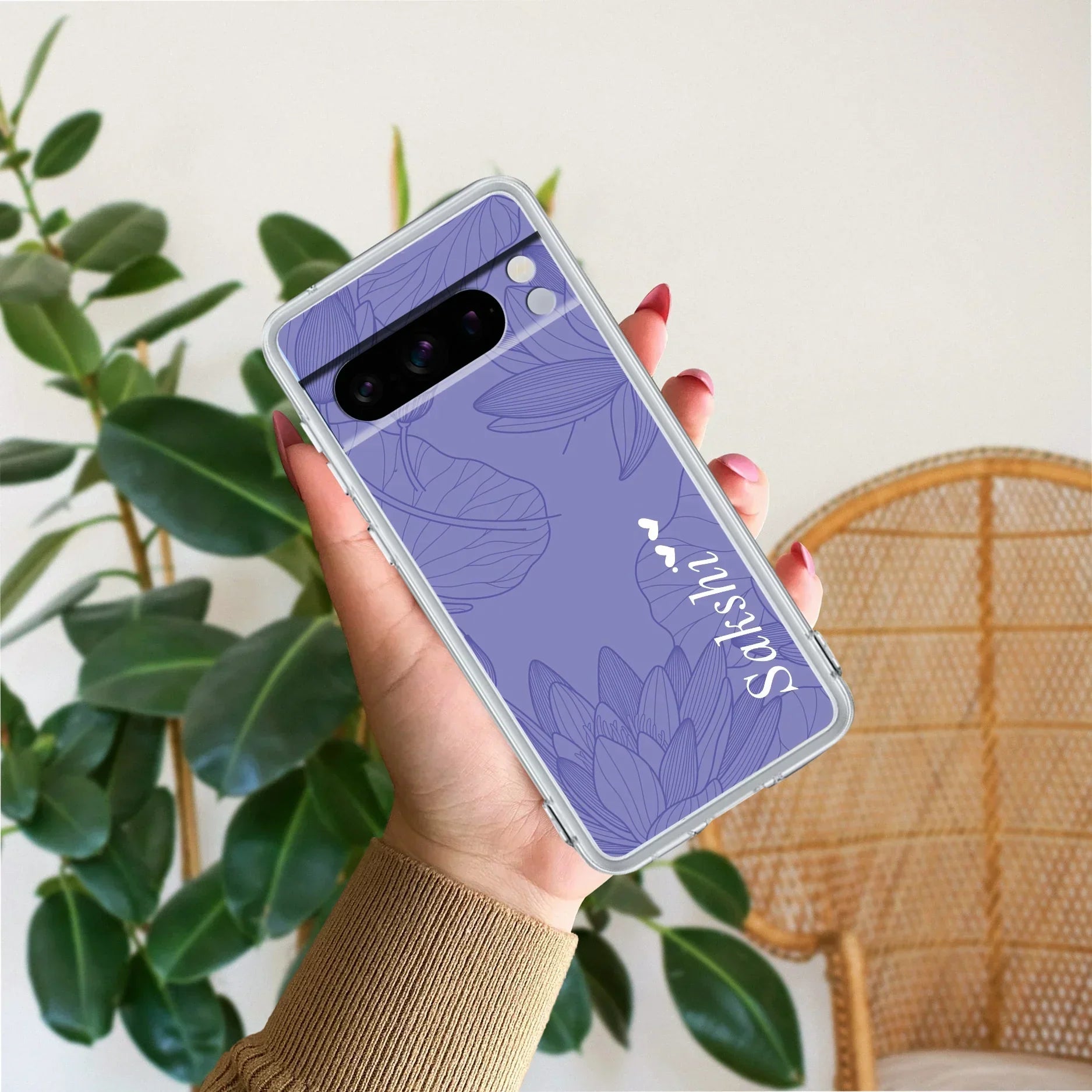 Customized luxury Purple leaves Transparent Silicon Case For Google Pixel 8 Pro 5G