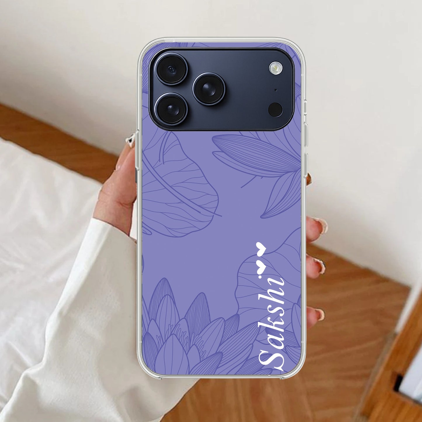 Customized luxury Purple leaves Transparent Silicon Case For iPhone